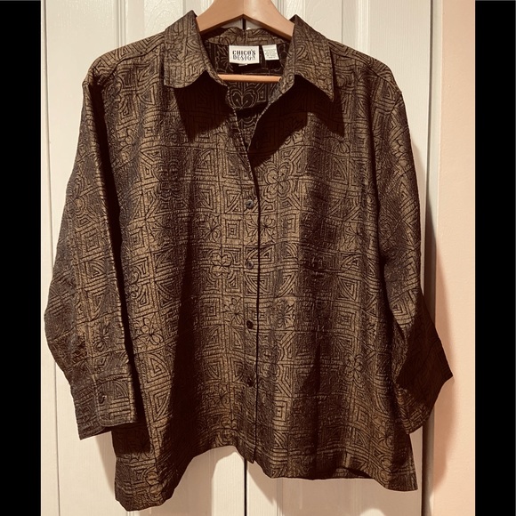 Fabulous~Chico’s~Boxy Jacket In a Rich Copper/Brown & Black Print - Picture 1 of 12